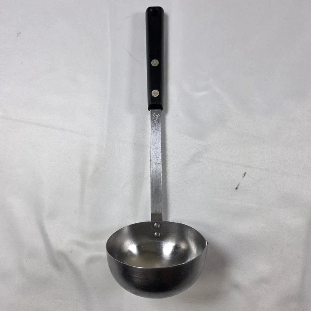 Ekco Forge Stainless Steel Ladle Black Handle Pour Spout Vintage USA Made